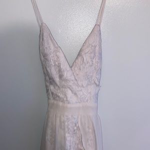 High-low white lace romper